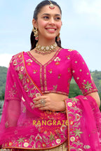 Fuchsia Royal Heritage Embroidered Bridal Lehenga with Gold Accents