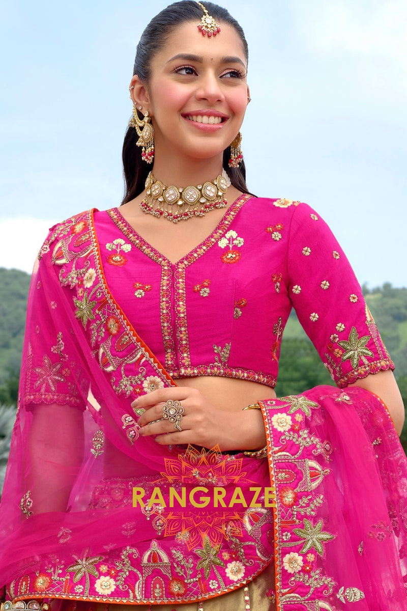 Fuchsia Royal Heritage Embroidered Bridal Lehenga with Gold Accents