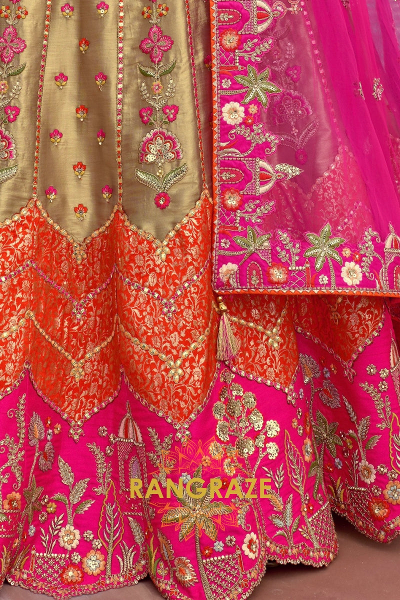 Fuchsia Royal Heritage Embroidered Bridal Lehenga with Gold Accents