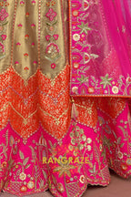 Fuchsia Royal Heritage Embroidered Bridal Lehenga with Gold Accents