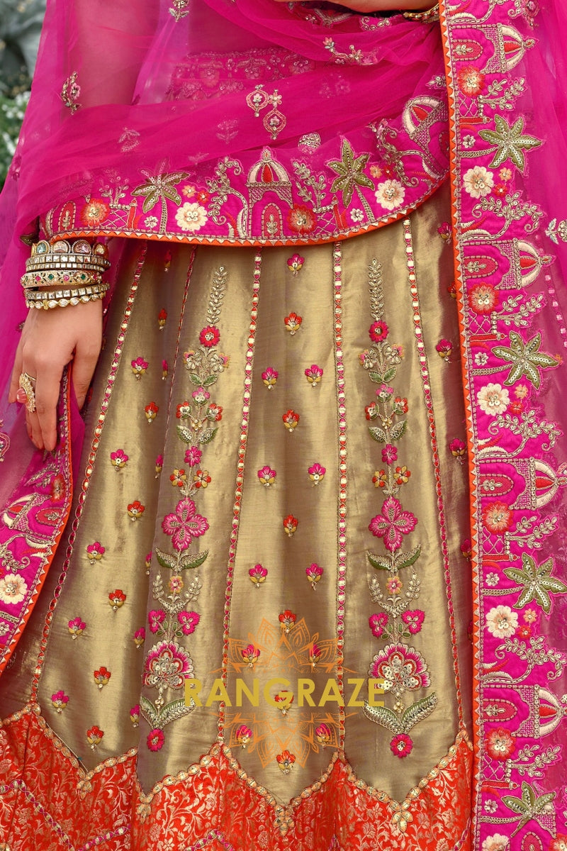 Fuchsia Royal Heritage Embroidered Bridal Lehenga with Gold Accents