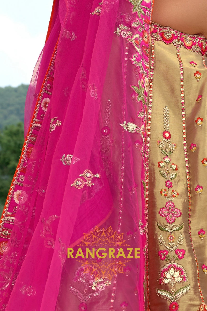 Fuchsia Royal Heritage Embroidered Bridal Lehenga with Gold Accents