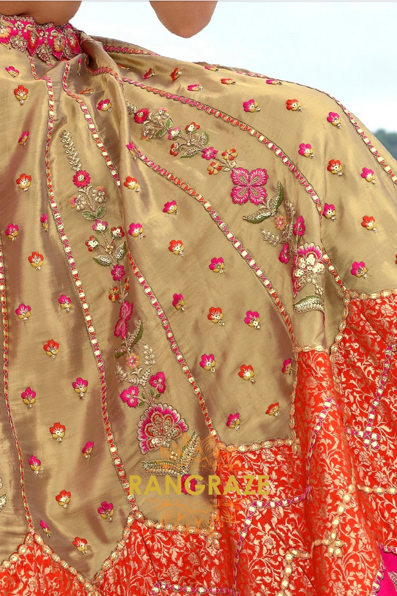 Fuchsia Royal Heritage Embroidered Bridal Lehenga with Gold Accents