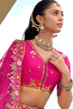 Fuchsia Royal Heritage Embroidered Bridal Lehenga with Gold Accents