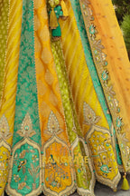 Mustard & Teal Panelled Ready-to-Wear Embroidered Lehenga with Jacquard Georgette Dupatta