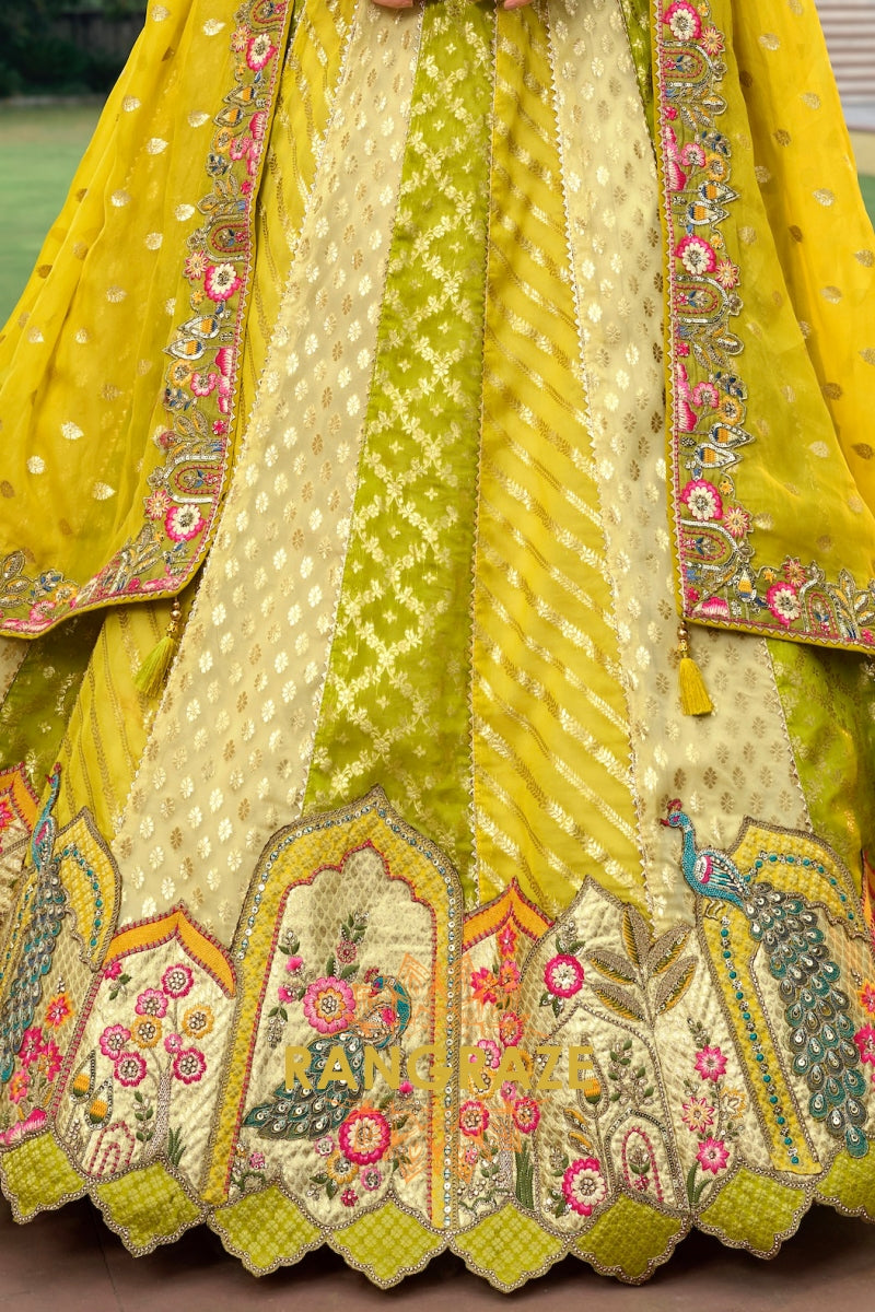 Chartreuse Garden Embroidered Bridal Lehenga with Floral Heritage Motifs