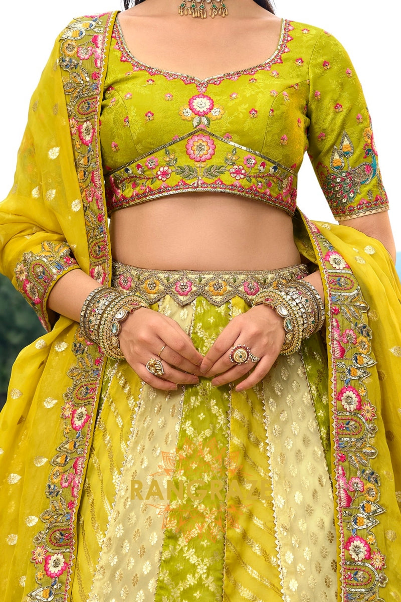 Chartreuse Garden Embroidered Bridal Lehenga with Floral Heritage Motifs
