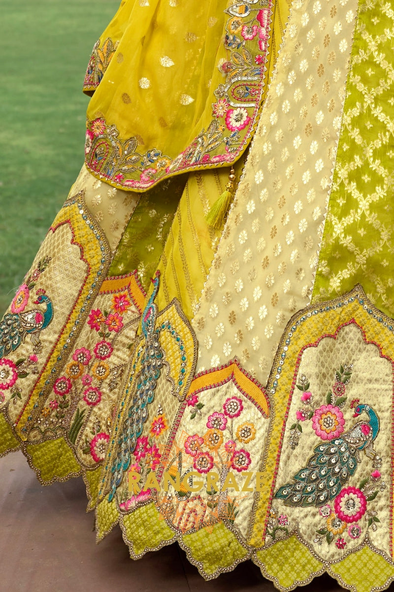 Chartreuse Garden Embroidered Bridal Lehenga with Floral Heritage Motifs