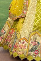 Chartreuse Garden Embroidered Bridal Lehenga with Floral Heritage Motifs
