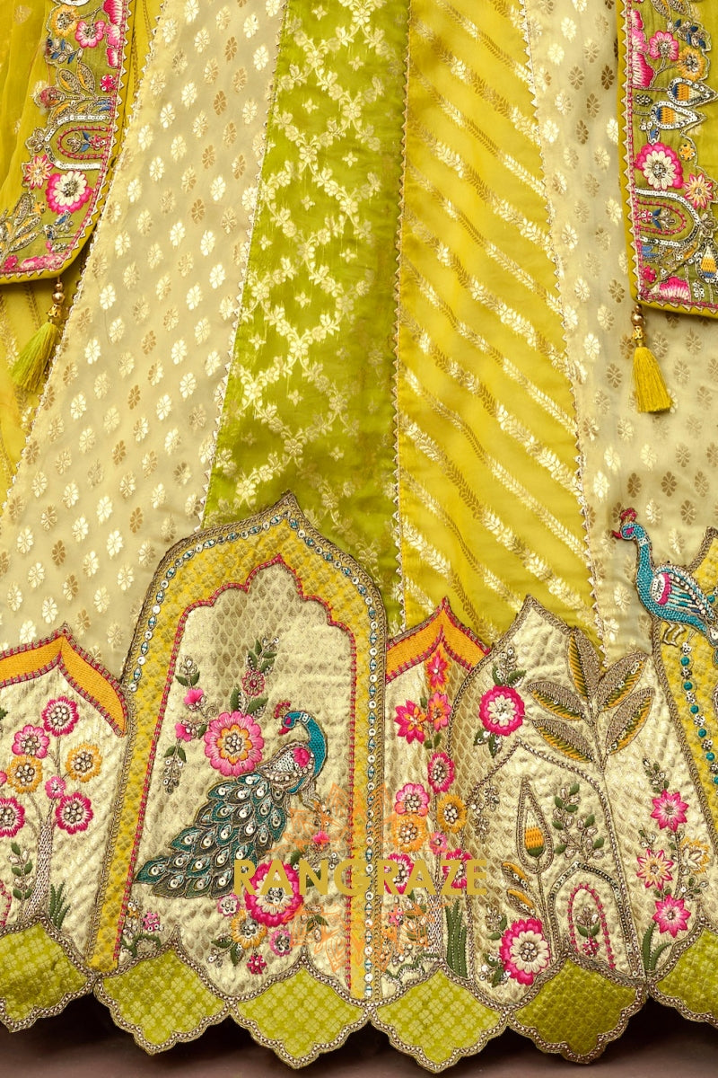 Chartreuse Garden Embroidered Bridal Lehenga with Floral Heritage Motifs