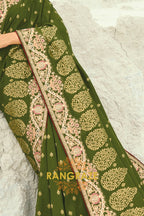 Olive Green Pure Silk Designer Embroidered Saree with Heavy Blouse & Pallu Work
