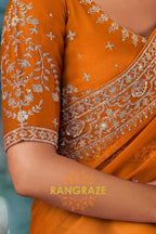 Burnt Orange Designer Embroidered Saree with Heavy Blouse & Pallu Work