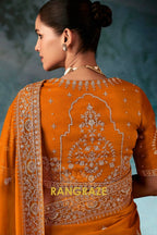 Burnt Orange Designer Embroidered Saree with Heavy Blouse & Pallu Work