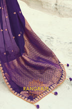 Royal Purple Pure Silk Designer Embroidered Saree with Heavy Blouse & Pallu Work