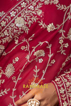 Wine Red Designer Embroidered Saree with Heavy Blouse & Pallu Work