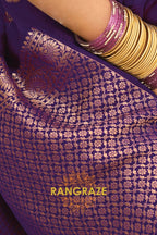 Royal Purple Pure Silk Designer Embroidered Saree with Heavy Blouse & Pallu Work