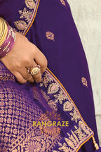 Royal Purple Pure Silk Designer Embroidered Saree with Heavy Blouse & Pallu Work