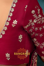 Wine Red Designer Embroidered Saree with Heavy Blouse & Pallu Work