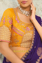 Royal Purple Pure Silk Designer Embroidered Saree with Heavy Blouse & Pallu Work