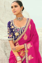 Rani Pink Designer Embroidered Saree with Heavy Blouse & Pallu Work