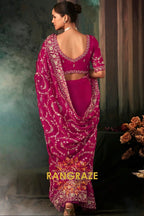 Magenta Designer Embroidered Saree with Heavy Blouse & Pallu Work