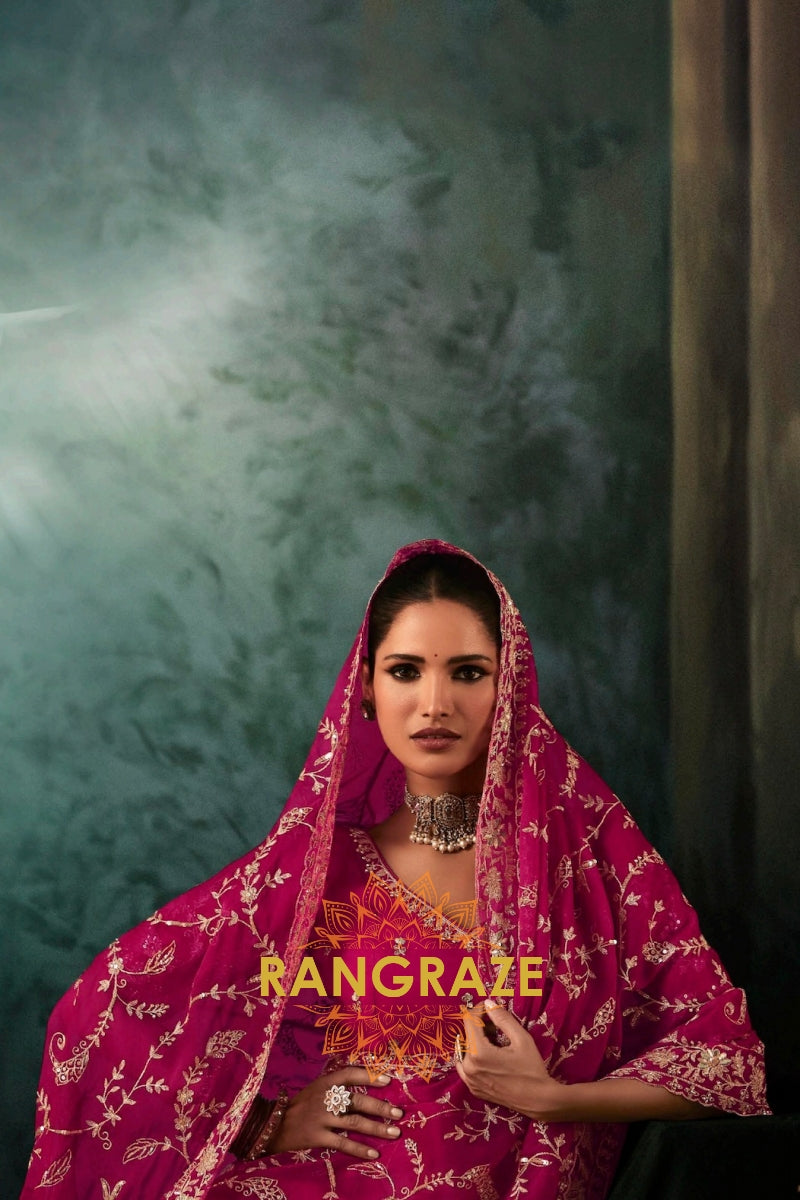 Magenta Designer Embroidered Saree with Heavy Blouse & Pallu Work