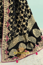 Black Pure Silk Designer Embroidered Saree with Heavy Blouse & Pallu Work