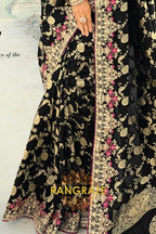 Black Pure Silk Designer Embroidered Saree with Heavy Blouse & Pallu Work