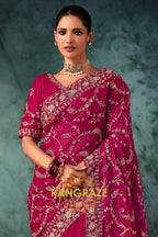 Magenta Designer Embroidered Saree with Heavy Blouse & Pallu Work