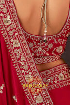Crimson Red Designer Embroidered Saree with Heavy Blouse & Pallu Work