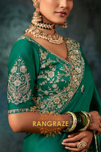 Emerald Green Designer Embroidered Saree with Heavy Blouse & Pallu Work