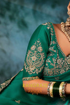 Emerald Green Designer Embroidered Saree with Heavy Blouse & Pallu Work