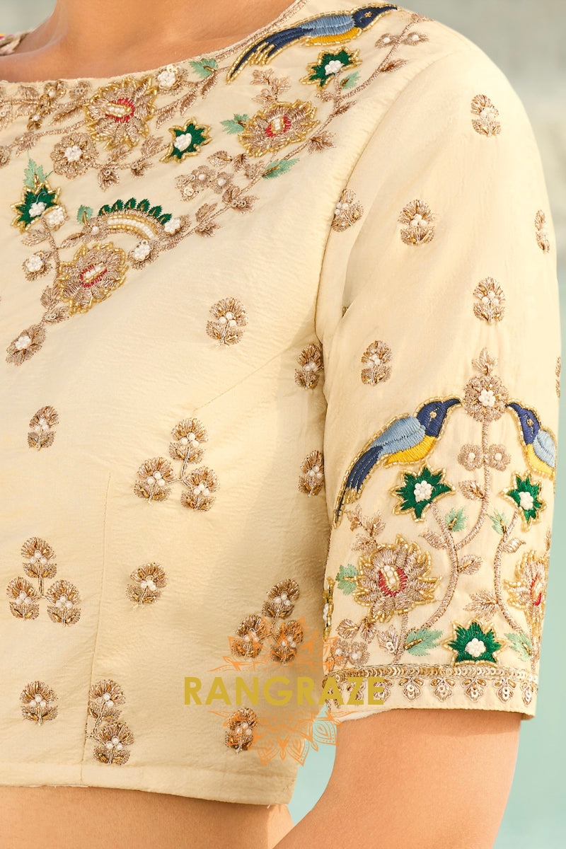 Yellow Pure Silk Designer Embroidered Saree with Heavy Blouse & Pallu Work