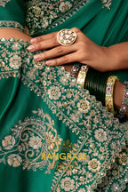 Emerald Green Designer Embroidered Saree with Heavy Blouse & Pallu Work