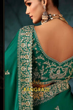 Emerald Green Designer Embroidered Saree with Heavy Blouse & Pallu Work