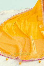 Yellow Pure Silk Designer Embroidered Saree with Heavy Blouse & Pallu Work