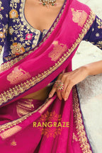 Rani Pink Designer Embroidered Saree with Heavy Blouse & Pallu Work