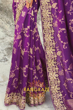 Purple Pure Silk Designer Embroidered Saree with Heavy Blouse & Pallu Work