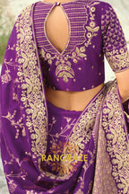 Purple Pure Silk Designer Embroidered Saree with Heavy Blouse & Pallu Work