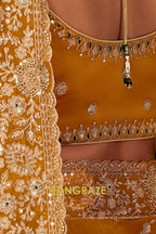 Mustard Gold Designer Embroidered Saree with Heavy Blouse & Pallu Work