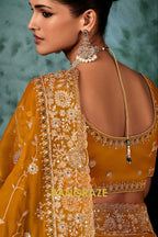 Mustard Gold Designer Embroidered Saree with Heavy Blouse & Pallu Work