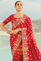 Red Pure Silk Designer Embroidered Saree with Heavy Blouse & Pallu Work