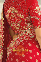 Red Pure Silk Designer Embroidered Saree with Heavy Blouse & Pallu Work