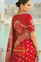 Red Pure Silk Designer Embroidered Saree with Heavy Blouse & Pallu Work