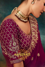Plum Purple Designer Embroidered Saree with Heavy Blouse & Pallu Work