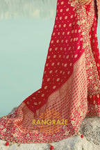 Red Pure Silk Designer Embroidered Saree with Heavy Blouse & Pallu Work