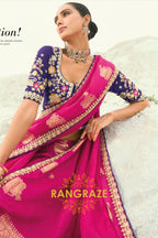 Rani Pink Designer Embroidered Saree with Heavy Blouse & Pallu Work