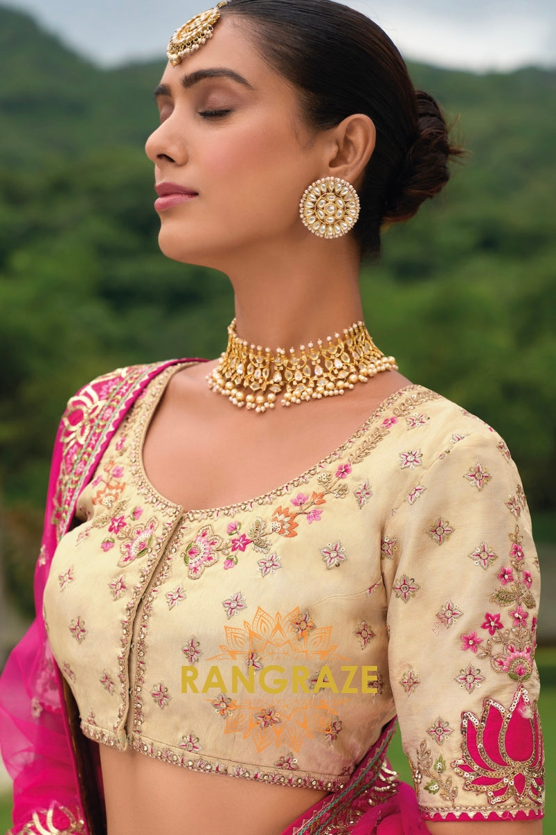 Ivory Grace and Fuchsia Handcrafted Heritage Lehenga – A Timeless Blend of Elegance