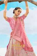Blush Pink and Beige Embroidered Silk Lehenga Set