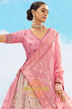 Blush Pink and Beige Embroidered Silk Lehenga Set